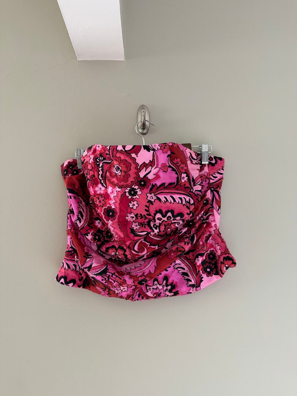 KAY UNGER Paisley Beaded Strapless Corset Top in Pink Multi Size Women's 14